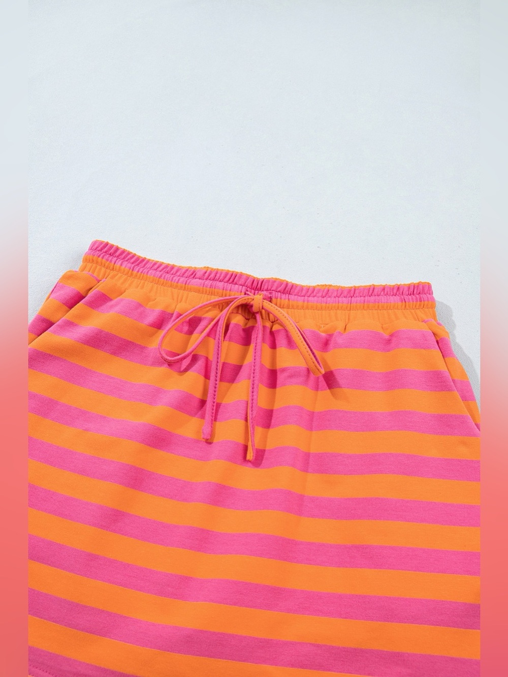 Stripe Color Block Patchwork Mock Neck Pullover Drawstring Mini Skort Set - Picture 8 of 11